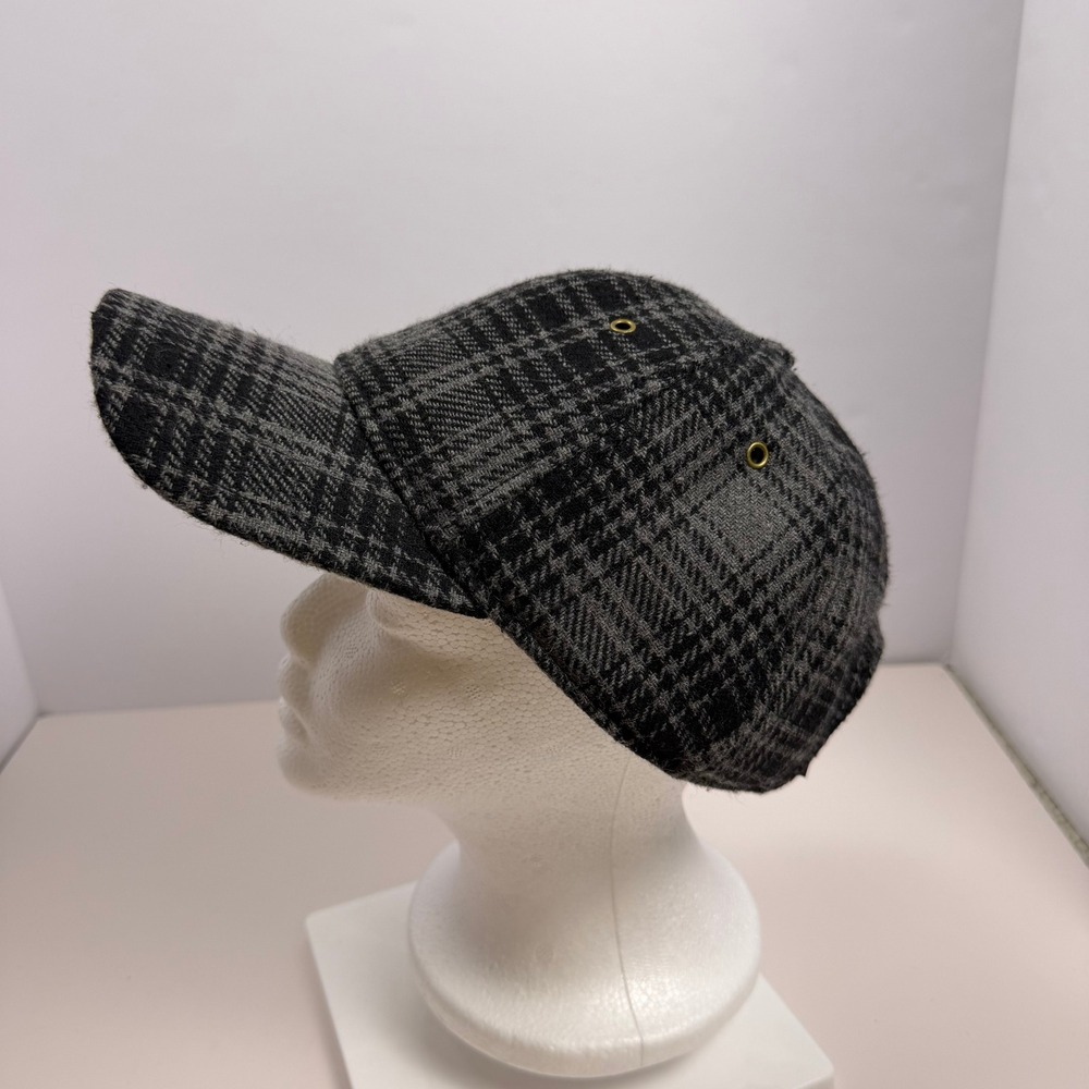 Woolrich Heritage Streetwear Mens Baseball Cap Grey Black Plaid Wool Polyester